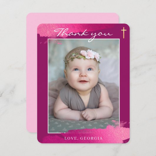 DANKEN DANK, DASS DU die Goldfolie Kreuz dunkelros Einladung (Vorne/Hinten)