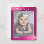 DANKEN DANK, DASS DU die Goldfolie Kreuz dunkelros Einladung (Vorderseite)