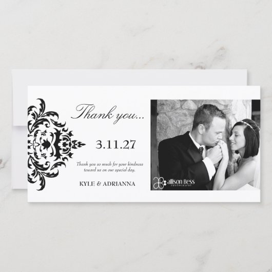 danken eleganter Damast 311-Simplisticly Ihnen Dankeskarte (Vorderseite)