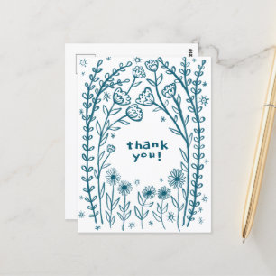 DANKEN SIE floralen Whimsical Sketch Doodle Postkarte