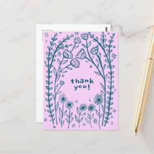 DANKEN SIE floralen Whimsical Sketch Doodle Postkarte