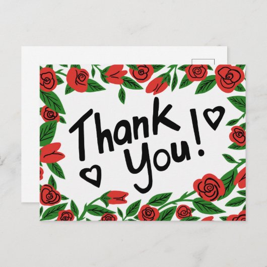 DANKEN SIE IHNEN Rote Rosen, die Blumenmuster indi Postkarte (Vorne/Hinten)