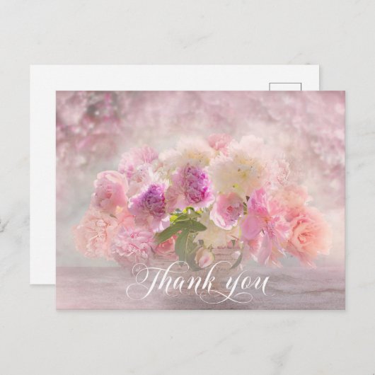DANKEN SIE Pink Peony Blume Vase Postkarte (Vorne/Hinten)