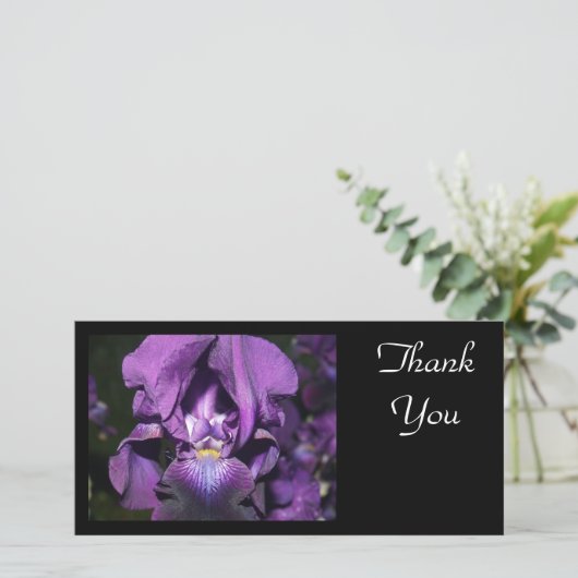 Danken Sie Sie-Tiefer lila Iris Dankeskarte (Stehend Vorderseite)