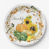 Dankend Sonnenblume Wasserfarbe Herbst Pumpkin Pappteller (Vorderseite)