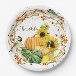 Dankend Sonnenblume Wasserfarbe Herbst Pumpkin Pappteller