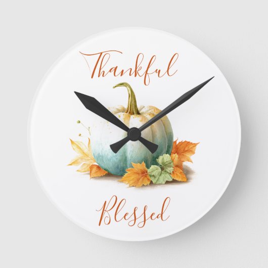 Dankend und gesegnet Erntedank Pumpkin Wall Clock Runde Wanduhr (Vorderseite)