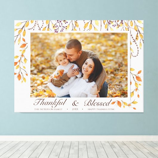 Dankend und gesegnet glücklich Erntedankfest Fall Leinwanddruck (Insitu (Holzboden))