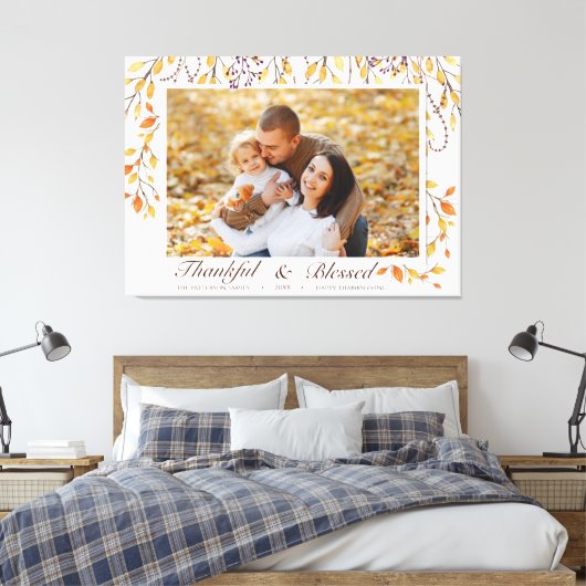 Dankend und gesegnet glücklich Erntedankfest Fall Leinwanddruck (Insitu (Schlafzimmer))