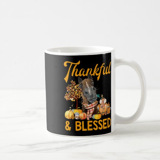 Dankend und gesegnet Pumpkin Horse Fall Thanksgivi Kaffeetasse (Rechts)