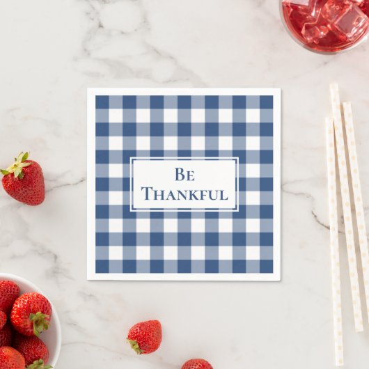 Dankenswerter Blue White Gingham Karo Erntedank Serviette (Beispiel)