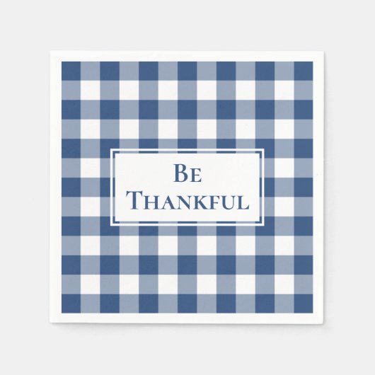 Dankenswerter Blue White Gingham Karo Erntedank Serviette (Vorderseite)