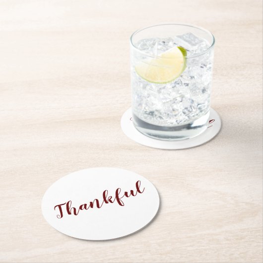 Dankenswerter burgundy-Maroon-White-Script-Ernteda Runder Pappuntersetzer (Vor Ort)