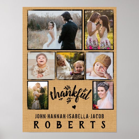 Dankenswerter Burlap Farmhouse 7 Family Foto Colla Poster (Vorne)