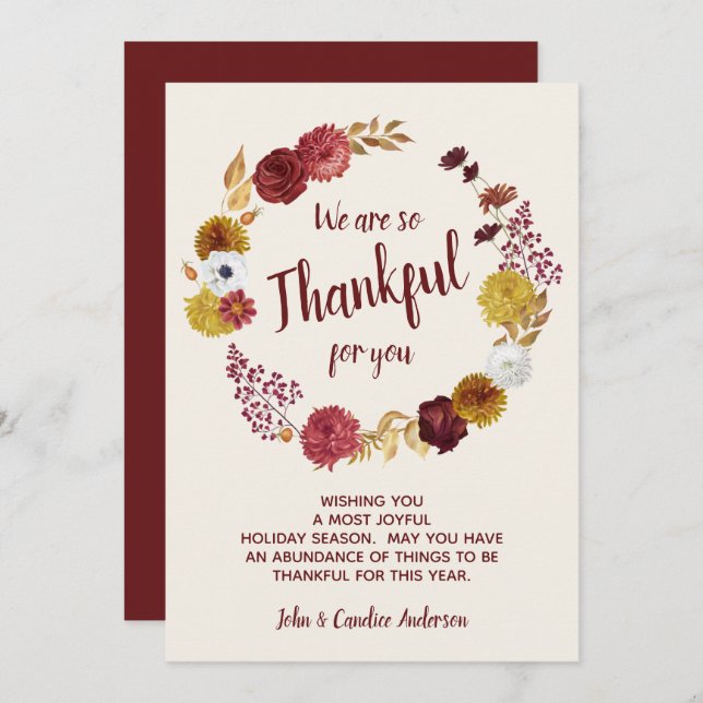 Dankenswerter Erntedank Burgundy Gold Floral (Vorne/Hinten)