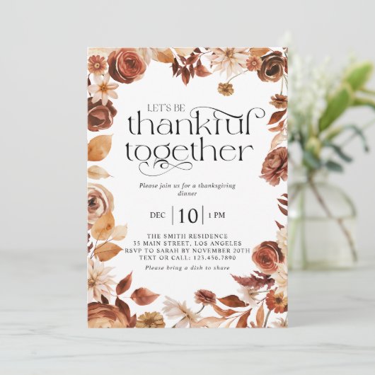 Dankenswerter Fall Foliage Erntedank Dinner Einladung (Stehend Vorderseite)