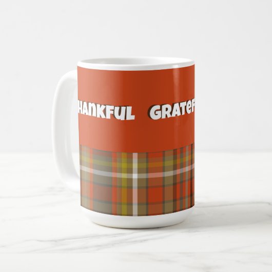 Dankenswerter Herbst Kariert Brown Orange Grau Wei Kaffeetasse (Vorderseite Links)