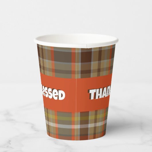 Dankenswerter Herbst Kariert Brown Orange Grau Wei Pappbecher (Rechts)
