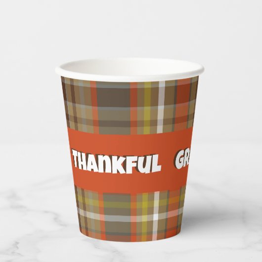Dankenswerter Herbst Kariert Brown Orange Grau Wei Pappbecher (Vorderseite)