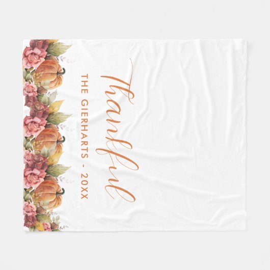 Dankenswerter Herbst Orange Pumpkin Erntedank Fleecedecke (Vorderseite (Horizontal))