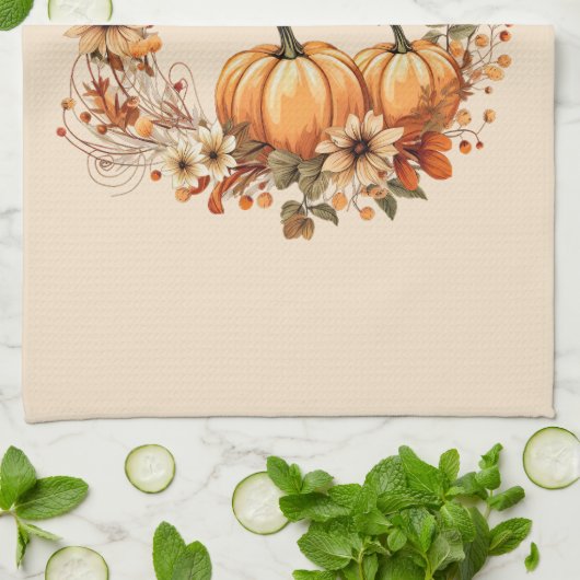 Dankenswerter Kürbis und Blume im Herbst Geschirrtuch (Gefaltet)