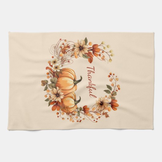 Dankenswerter Kürbis und Blume im Herbst Geschirrtuch (Horizontal)