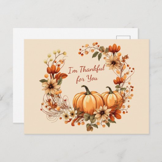 Dankenswerter Kürbis und Blume im Herbst Postkarte (Vorne/Hinten)