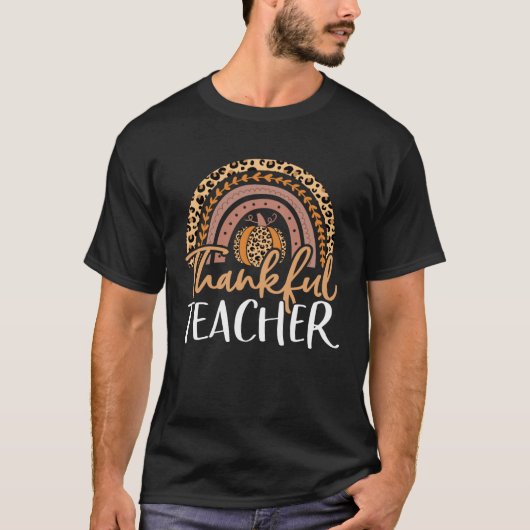 Dankenswerter Lehrer Danksagend Pumpkin Leopard Ra T-Shirt (Vorderseite)