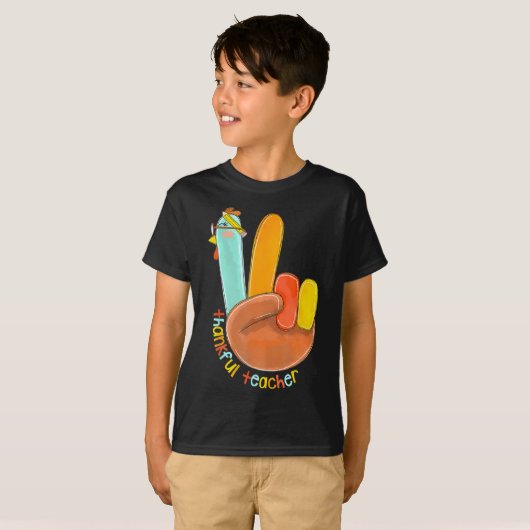 Dankenswerter Lehrer Funny Erntedank Peace Hand Si T-Shirt (Vorne ganz)