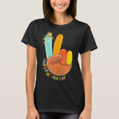 Dankenswerter Lehrer Funny Erntedank Peace Hand Si T-Shirt (Vorderseite)