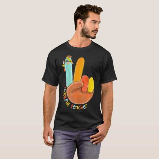 Dankenswerter Lehrer Funny Erntedank Peace Hand Si T-Shirt (Vorne ganz)