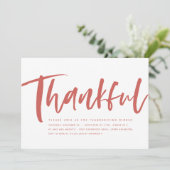 Dankenswerter, moderner orangefarbener Erntedank Einladung (Stehend Vorderseite)