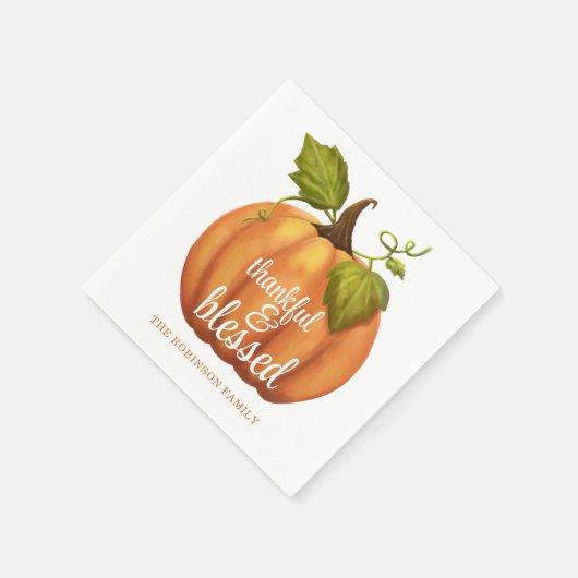 Dankenswerter und gesegneter Pumpkin-Erntedank Serviette (Ecke)