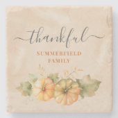 Dankenswertes Kürbisfamilienessen Erntedank Steinuntersetzer (Vorderseite)