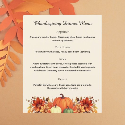 Dankesbotschaft Thanksgiving-Dinner-Menü