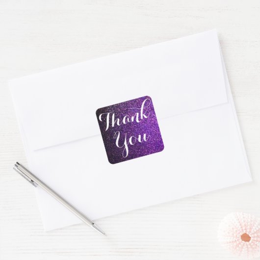 Dankeschön an Aufkleber lila Glitzer (Umschlag)