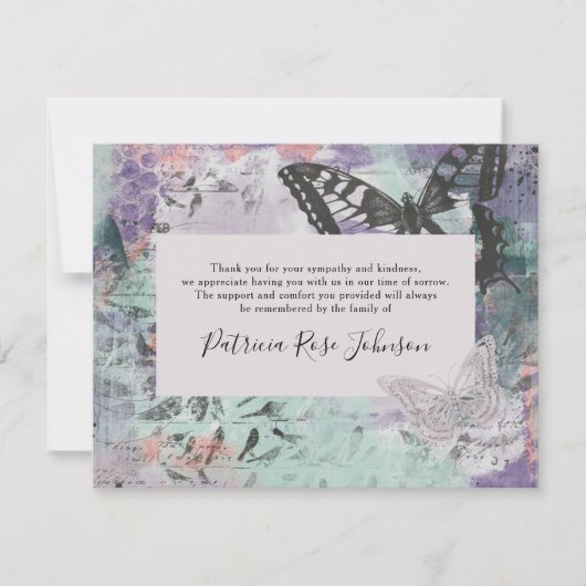 Dankeschön an die Creative Butterfly-Beerdigung Dankeskarte (Vorderseite)