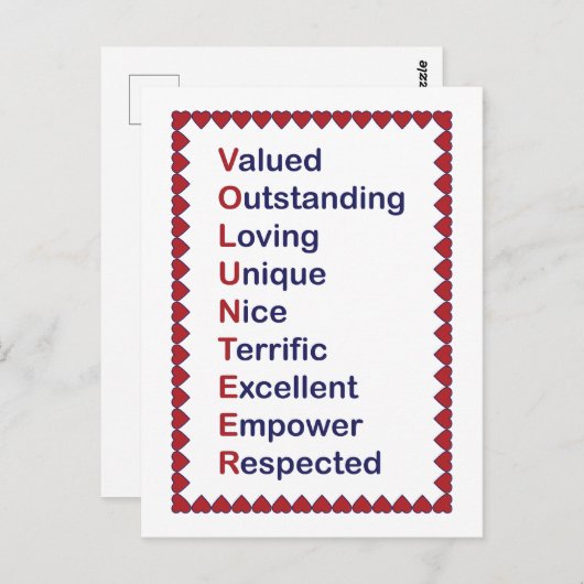 Dankeschön an die Freiwilligen dank Hearts Red Whi Postkarte (Vorne/Hinten)