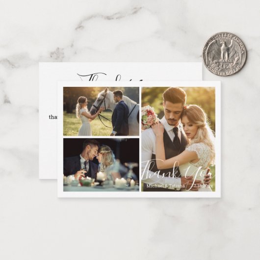 Dankeschön an die weiße Kalligrafie Hochzeitskolla Mitteilungskarte (Vorderseite/Rückseite Beispiel)