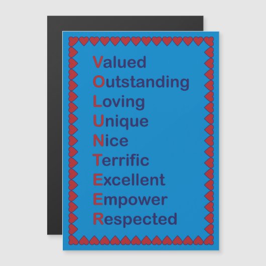 Dankeschön an Freiwillige dank Hearts Red Blue als Magnetkarte (Vorne/Hinten)