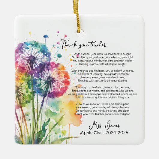 Dankeschön an Lehrer Ruhestand Löwengedicht Keramikornament (Vorderseite)