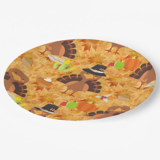 Dankeschön an Truthahn-Teller Pappteller (Schrägansicht)