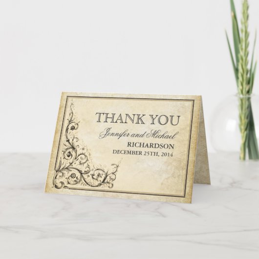 Dankeschön an Vintage Schnörkel Karte (Vorderseite)