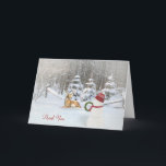 Dankeschön an Weihnachtsschneemann und Hirsch Dankeskarte<br><div class="desc">Schneemann und Hirsche in Winterwäldern mit Weihnachtsdekorationen und Schneeflocken für Dankeschön an Gastgeber oder Herberge</div>