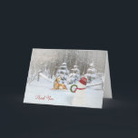 Dankeschön an Weihnachtsschneemann und Hirsch Dankeskarte<br><div class="desc">Schneemann und Hirsche in Winterwäldern mit Weihnachtsdekorationen und Schneeflocken für Dankeschön an Gastgeber oder Herberge</div>