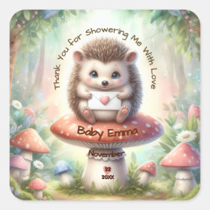 Dankeschön-Aufkleber für Wald-Baby-Party Quadratischer Aufkleber