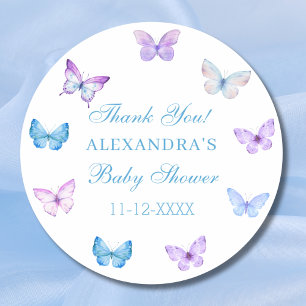 Dankeschön Baby Shower Pink Blau Lila Schmetterlin Runder Aufkleber