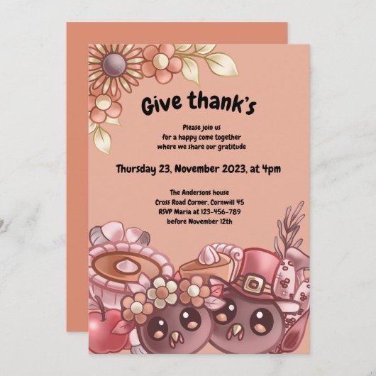 Dankeschön Boho Erntedank Dinner Einladung (Vorne/Hinten)