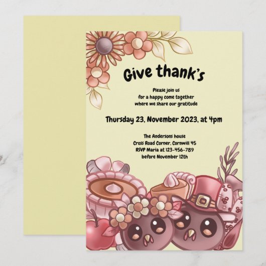 Dankeschön Boho Erntedank Dinner Einladung (Vorne/Hinten)