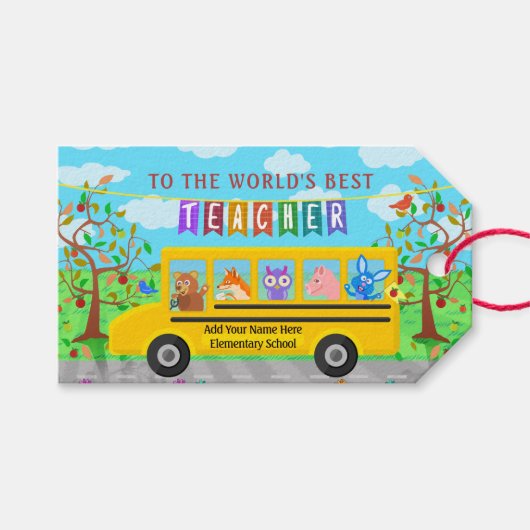 Dankeschön des Lehrers | Niedliche Bustiere Geschenkanhänger (Vorderseite (Horizontal))